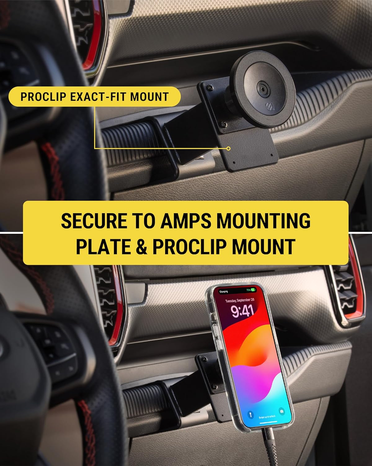 Heavy Duty Magsafe Mount/Tablet Holder for Car, Magnetic Cell Phone Stand with Extra Strong Magnets and AMPS Mounting Plate for Proclip Vehicle Specific Mount Bases