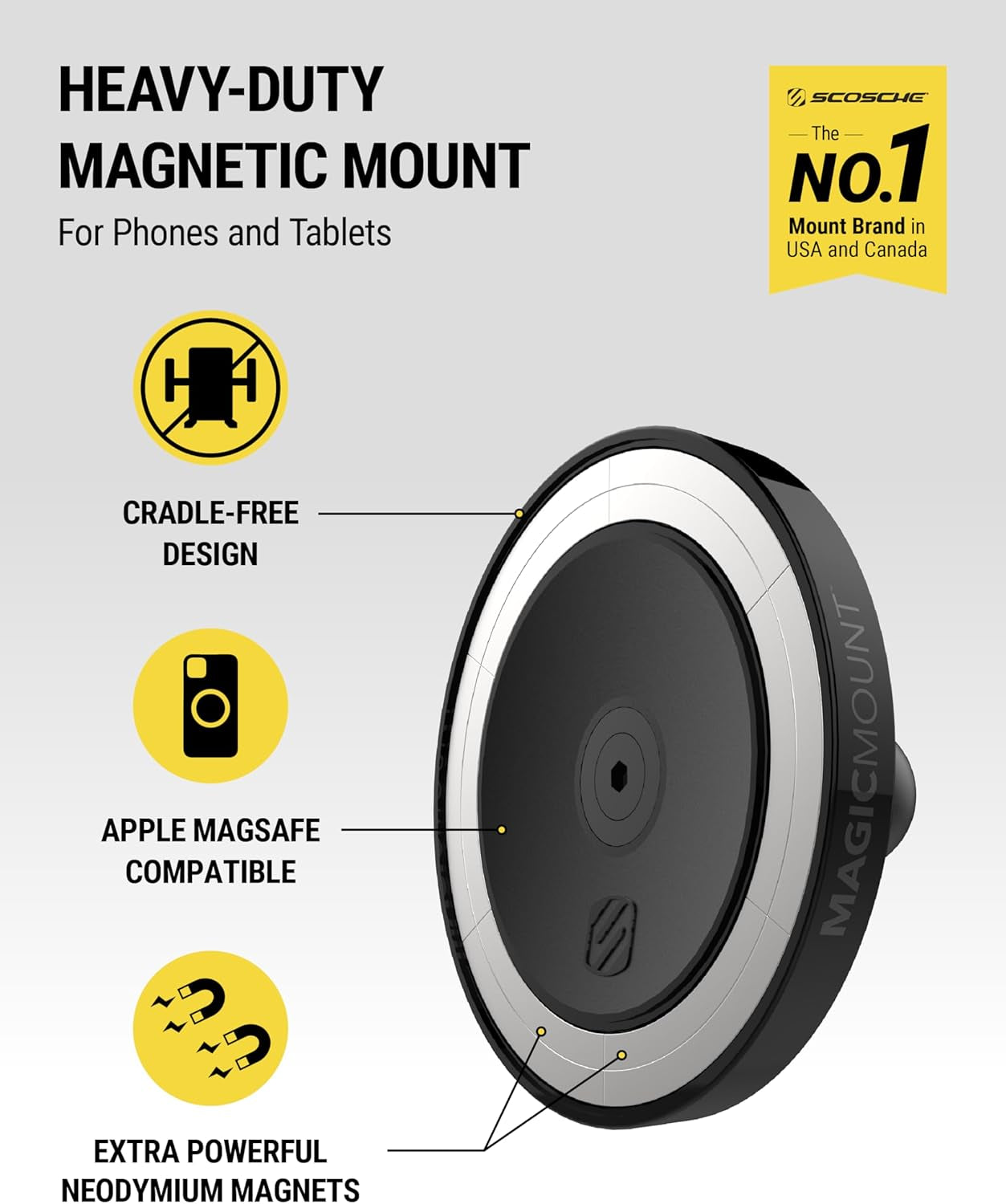 Heavy Duty Magsafe Mount/Tablet Holder for Car, Magnetic Cell Phone Stand with Extra Strong Magnets and AMPS Mounting Plate for Proclip Vehicle Specific Mount Bases